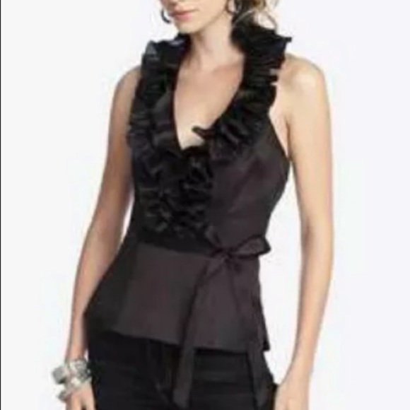 White House Black Market Tops - White House Black Market Black Ruffled Halter Top